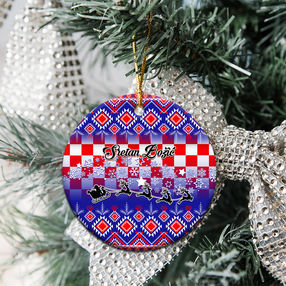 Croatia Christmas Ceramic Ornament Sretan Bozic Croatian Embroidery Patterns - Wonder Print Shop