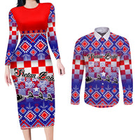 Custom Croatia Christmas Couples Matching Long Sleeve Bodycon Dress and Long Sleeve Button Shirt Sretan Bozic Croatian Embroidery Patterns - Wonder Print Shop