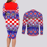 Custom Croatia Christmas Couples Matching Long Sleeve Bodycon Dress and Long Sleeve Button Shirt Sretan Bozic Croatian Embroidery Patterns - Wonder Print Shop