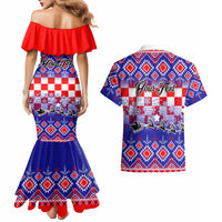 Custom Croatia Christmas Couples Matching Mermaid Dress and Hawaiian Shirt Sretan Bozic Croatian Embroidery Patterns - Wonder Print Shop