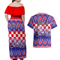 Custom Croatia Christmas Couples Matching Off Shoulder Maxi Dress and Hawaiian Shirt Sretan Bozic Croatian Embroidery Patterns - Wonder Print Shop