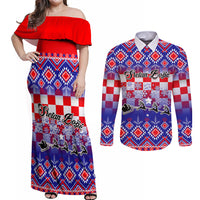 Custom Croatia Christmas Couples Matching Off Shoulder Maxi Dress and Long Sleeve Button Shirt Sretan Bozic Croatian Embroidery Patterns - Wonder Print Shop