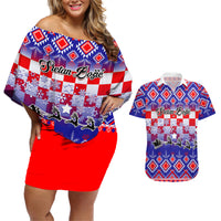 Custom Croatia Christmas Couples Matching Off Shoulder Short Dress and Hawaiian Shirt Sretan Bozic Croatian Embroidery Patterns - Wonder Print Shop