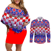Custom Croatia Christmas Couples Matching Off Shoulder Short Dress and Long Sleeve Button Shirt Sretan Bozic Croatian Embroidery Patterns - Wonder Print Shop