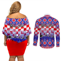 Custom Croatia Christmas Couples Matching Off Shoulder Short Dress and Long Sleeve Button Shirt Sretan Bozic Croatian Embroidery Patterns - Wonder Print Shop