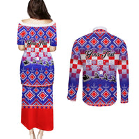 Custom Croatia Christmas Couples Matching Puletasi Dress and Long Sleeve Button Shirt Sretan Bozic Croatian Embroidery Patterns - Wonder Print Shop
