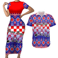 Custom Croatia Christmas Couples Matching Short Sleeve Bodycon Dress and Hawaiian Shirt Sretan Bozic Croatian Embroidery Patterns - Wonder Print Shop