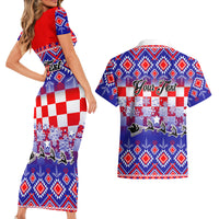 Custom Croatia Christmas Couples Matching Short Sleeve Bodycon Dress and Hawaiian Shirt Sretan Bozic Croatian Embroidery Patterns - Wonder Print Shop