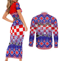 Custom Croatia Christmas Couples Matching Short Sleeve Bodycon Dress and Long Sleeve Button Shirt Sretan Bozic Croatian Embroidery Patterns - Wonder Print Shop