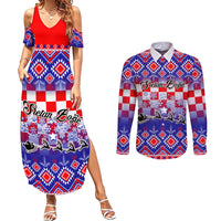 Custom Croatia Christmas Couples Matching Summer Maxi Dress and Long Sleeve Button Shirt Sretan Bozic Croatian Embroidery Patterns - Wonder Print Shop