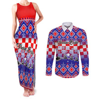 Custom Croatia Christmas Couples Matching Tank Maxi Dress and Long Sleeve Button Shirt Sretan Bozic Croatian Embroidery Patterns - Wonder Print Shop