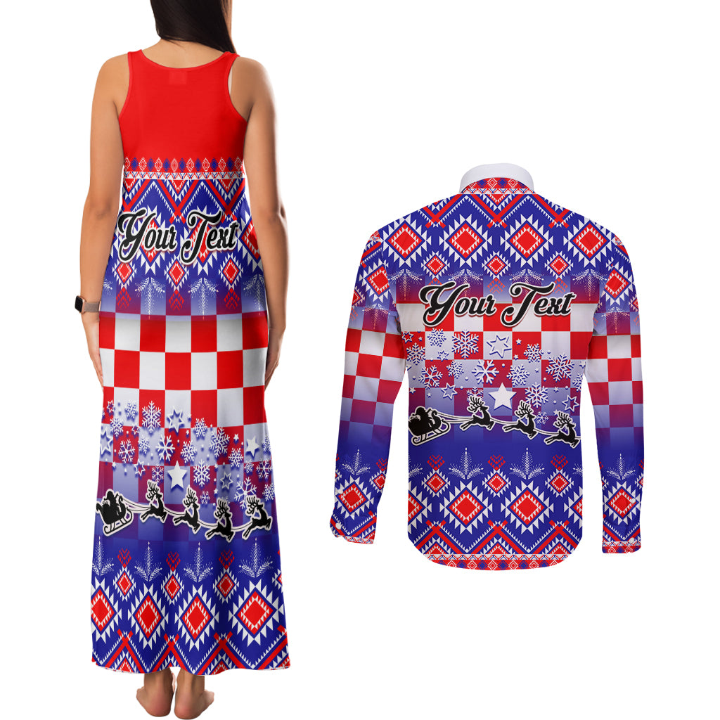 Custom Croatia Christmas Couples Matching Tank Maxi Dress and Long Sleeve Button Shirt Sretan Bozic Croatian Embroidery Patterns - Wonder Print Shop