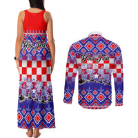 Custom Croatia Christmas Couples Matching Tank Maxi Dress and Long Sleeve Button Shirt Sretan Bozic Croatian Embroidery Patterns - Wonder Print Shop