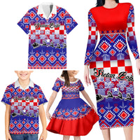 Custom Croatia Christmas Family Matching Long Sleeve Bodycon Dress and Hawaiian Shirt Sretan Bozic Croatian Embroidery Patterns - Wonder Print Shop