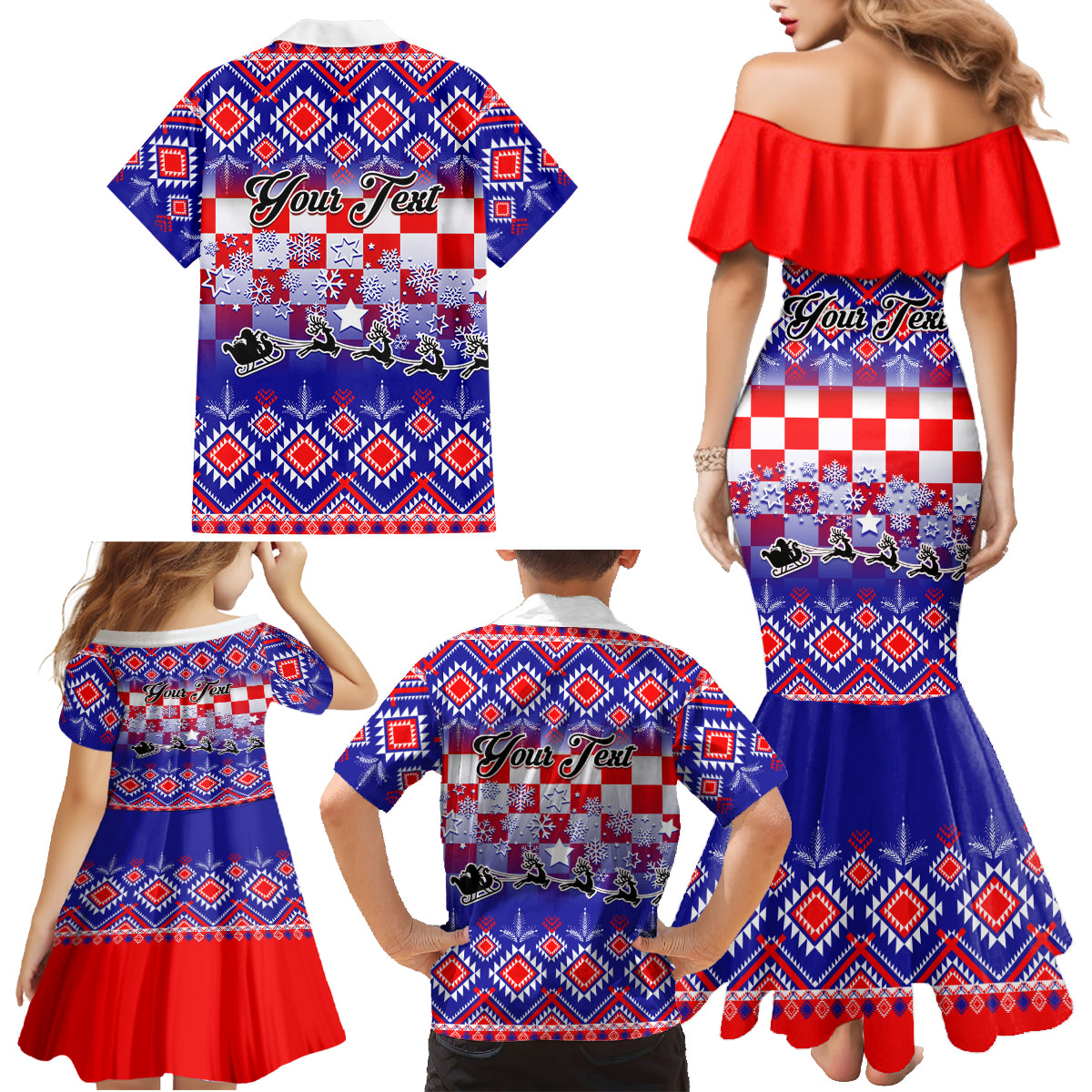 Custom Croatia Christmas Family Matching Mermaid Dress and Hawaiian Shirt Sretan Bozic Croatian Embroidery Patterns - Wonder Print Shop
