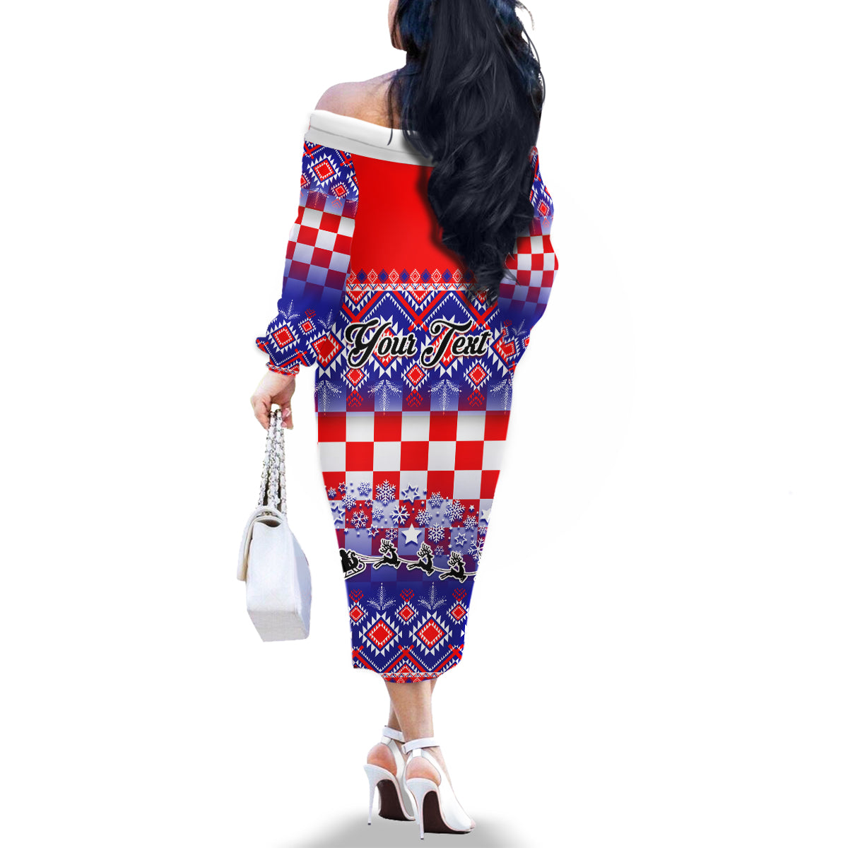 Custom Croatia Christmas Family Matching Off Shoulder Long Sleeve Dress and Hawaiian Shirt Sretan Bozic Croatian Embroidery Patterns - Wonder Print Shop