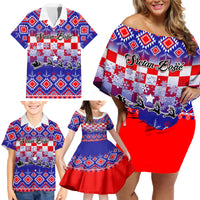 Custom Croatia Christmas Family Matching Off Shoulder Short Dress and Hawaiian Shirt Sretan Bozic Croatian Embroidery Patterns - Wonder Print Shop