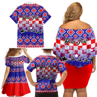 Custom Croatia Christmas Family Matching Off Shoulder Short Dress and Hawaiian Shirt Sretan Bozic Croatian Embroidery Patterns - Wonder Print Shop