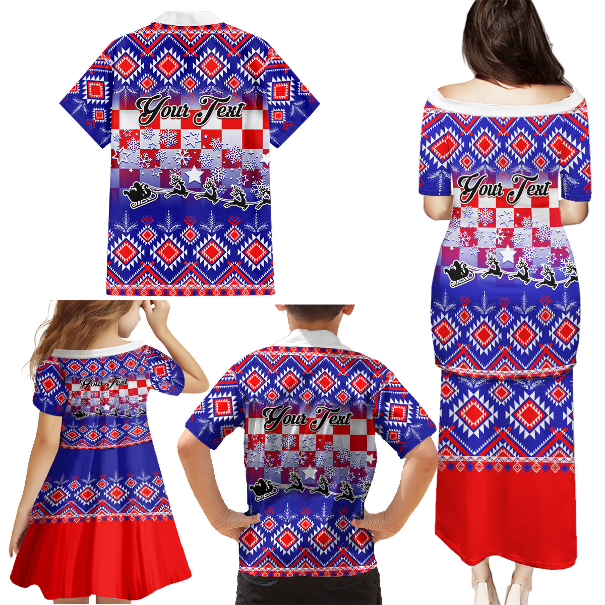 Custom Croatia Christmas Family Matching Puletasi Dress and Hawaiian Shirt Sretan Bozic Croatian Embroidery Patterns - Wonder Print Shop
