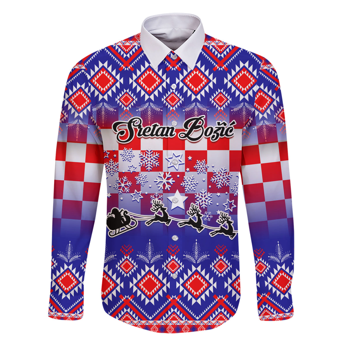 Custom Croatia Christmas Family Matching Short Sleeve Bodycon Dress and Hawaiian Shirt Sretan Bozic Croatian Embroidery Patterns - Wonder Print Shop