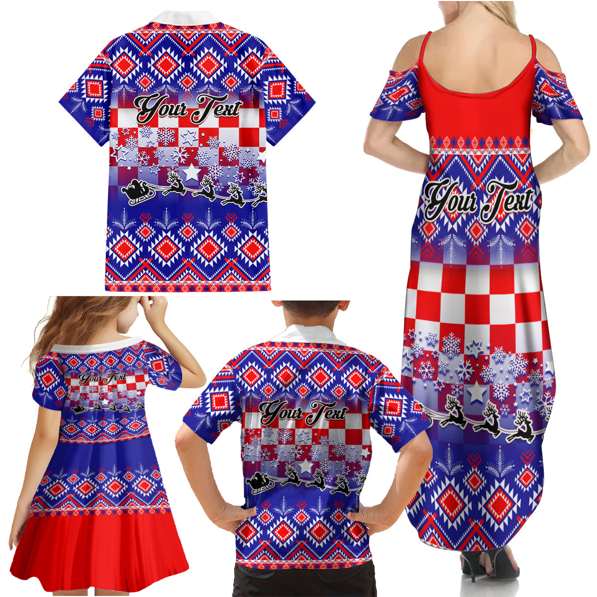 Custom Croatia Christmas Family Matching Summer Maxi Dress and Hawaiian Shirt Sretan Bozic Croatian Embroidery Patterns - Wonder Print Shop