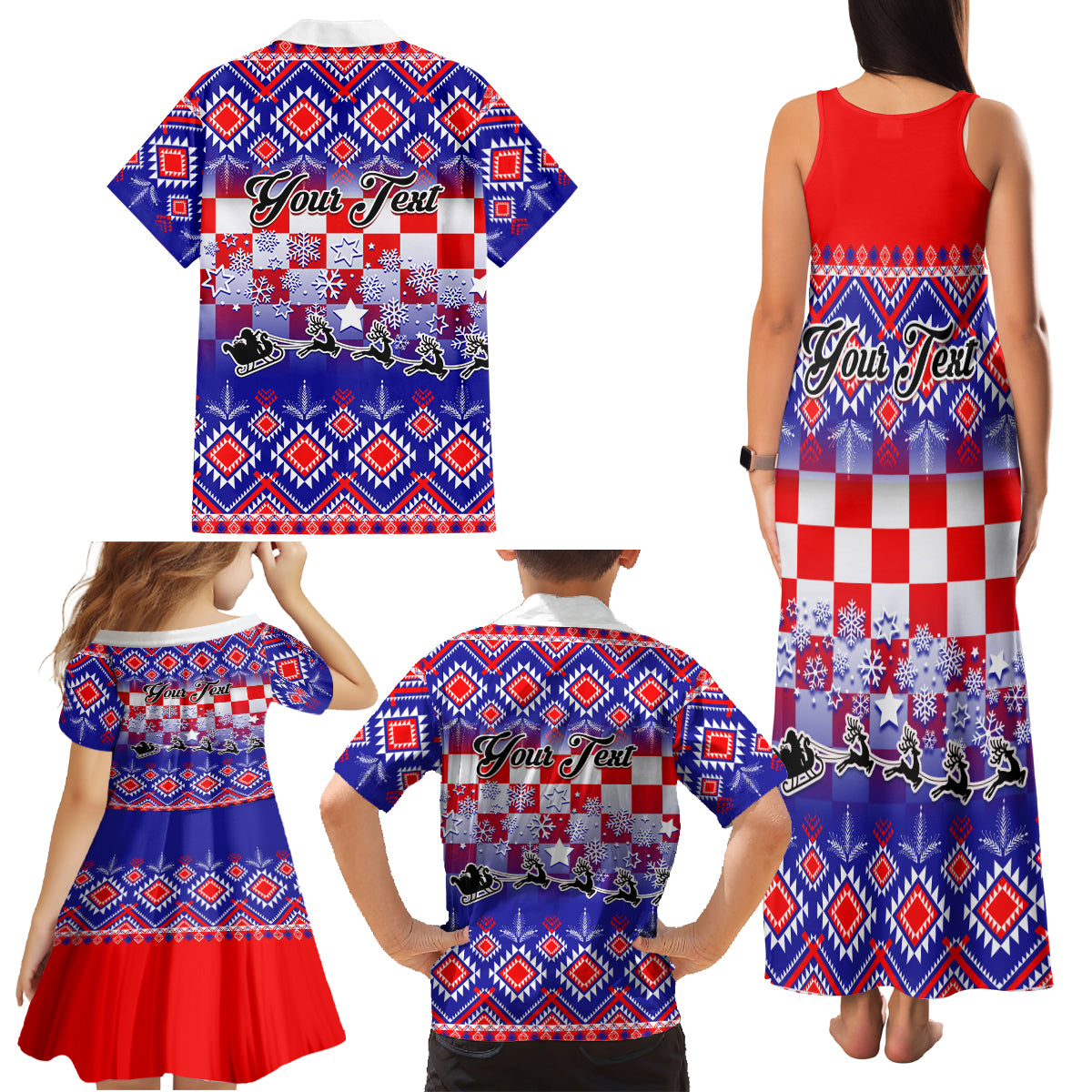Custom Croatia Christmas Family Matching Tank Maxi Dress and Hawaiian Shirt Sretan Bozic Croatian Embroidery Patterns - Wonder Print Shop