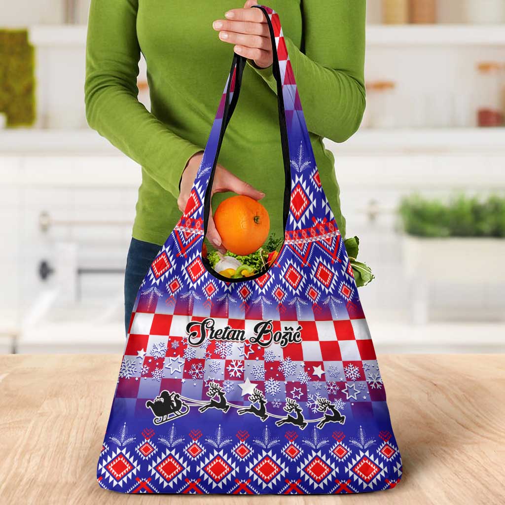 Custom Croatia Christmas Grocery Bag Sretan Bozic Croatian Embroidery Patterns