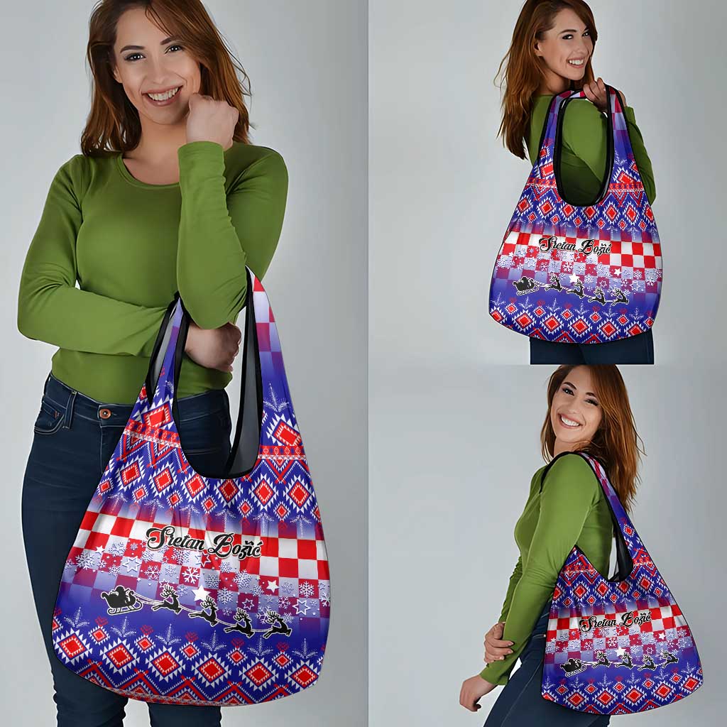 Custom Croatia Christmas Grocery Bag Sretan Bozic Croatian Embroidery Patterns