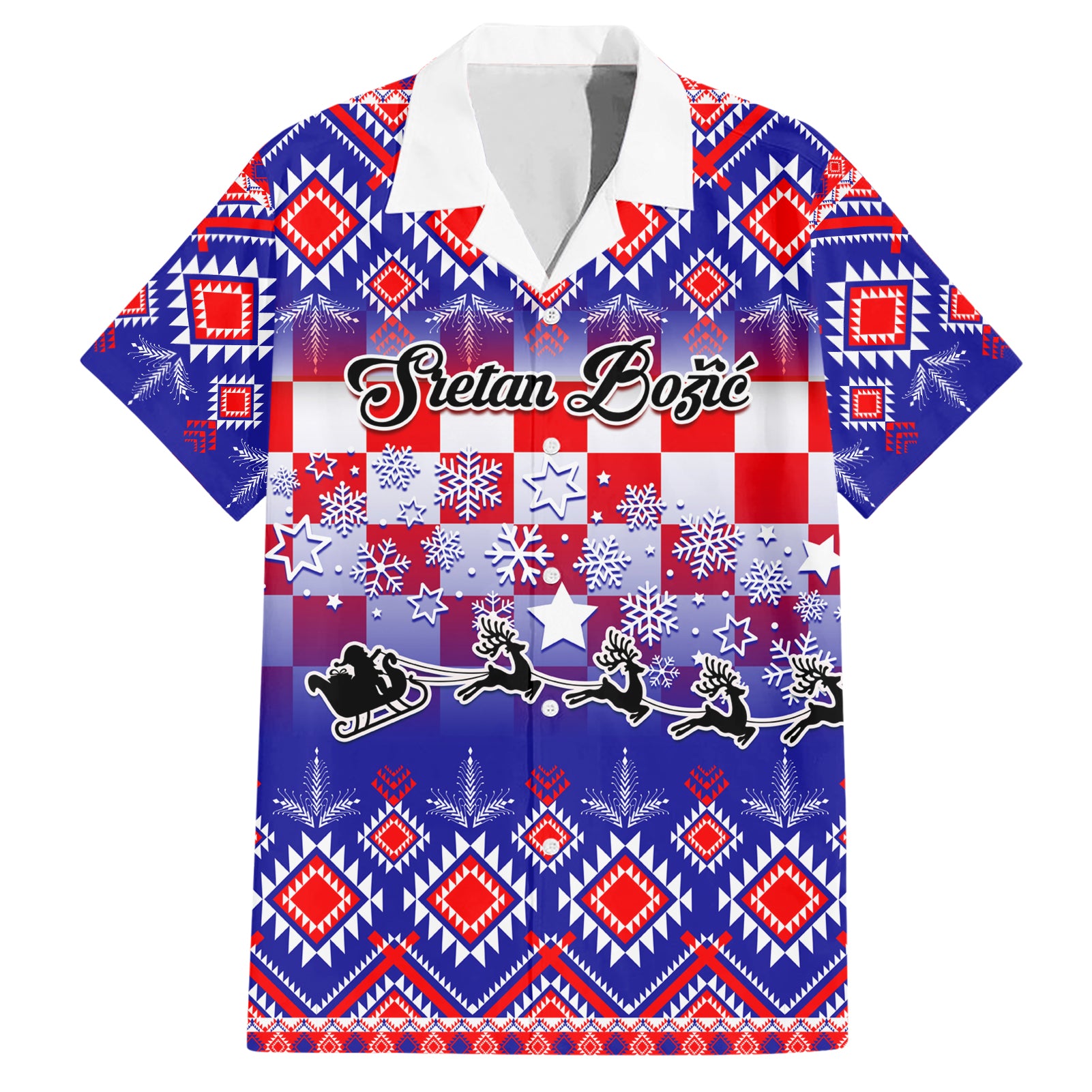 Custom Croatia Christmas Hawaiian Shirt Sretan Bozic Croatian Embroidery Patterns - Wonder Print Shop