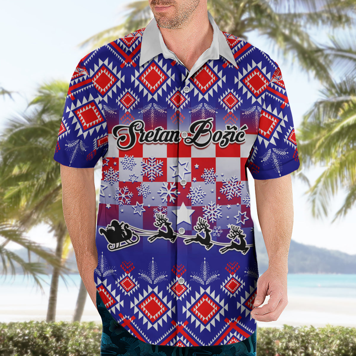 Custom Croatia Christmas Hawaiian Shirt Sretan Bozic Croatian Embroidery Patterns - Wonder Print Shop