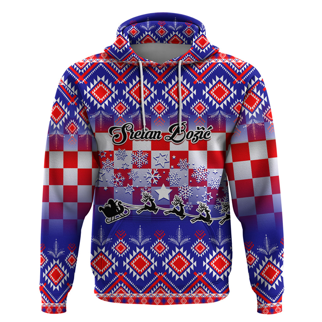 Custom Croatia Christmas Hoodie Sretan Bozic Croatian Embroidery Patterns - Wonder Print Shop