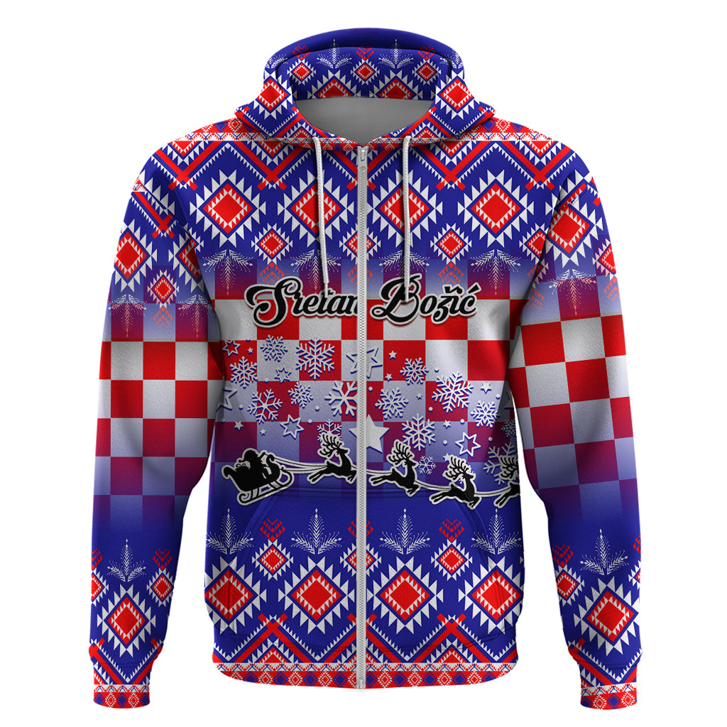 Custom Croatia Christmas Hoodie Sretan Bozic Croatian Embroidery Patterns - Wonder Print Shop