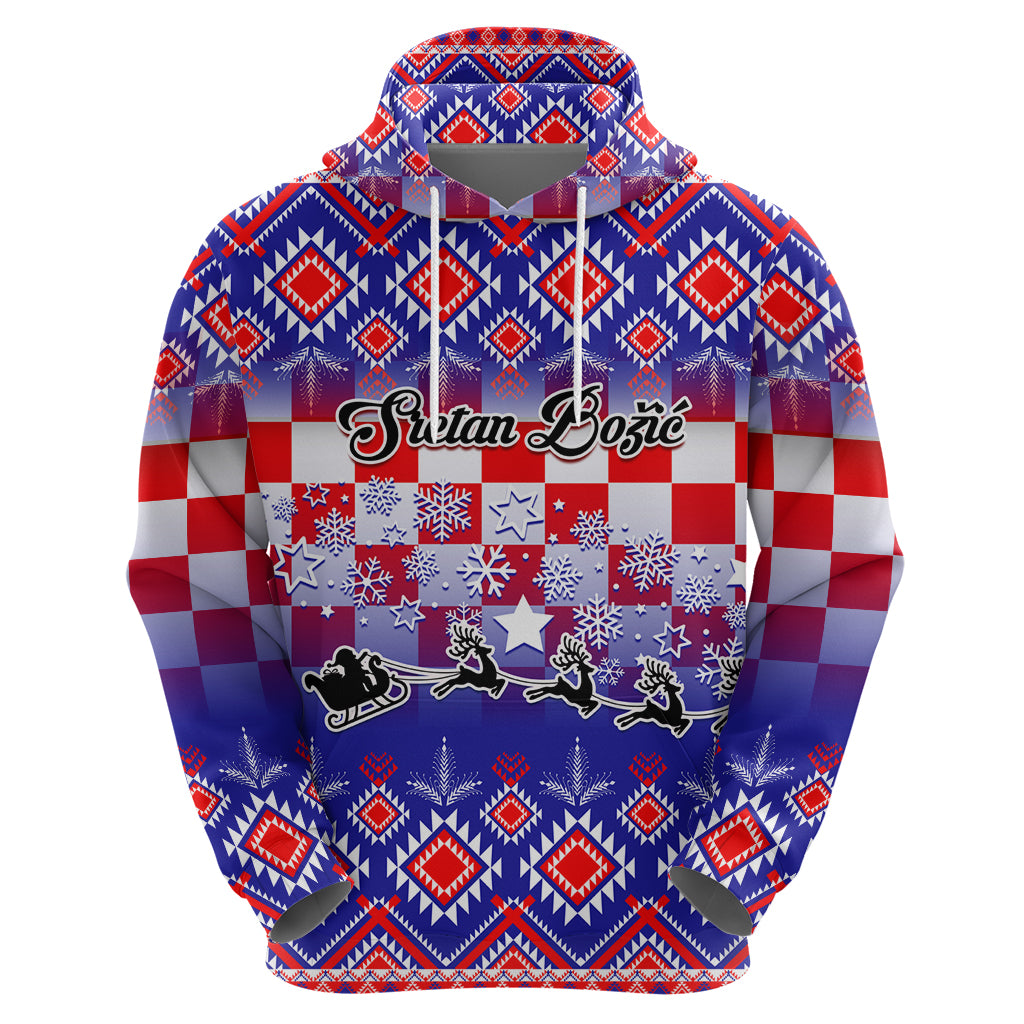 Custom Croatia Christmas Hoodie Sretan Bozic Croatian Embroidery Patterns - Wonder Print Shop