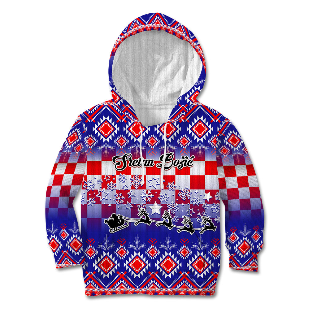 Custom Croatia Christmas Kid Hoodie Sretan Bozic Croatian Embroidery Patterns - Wonder Print Shop
