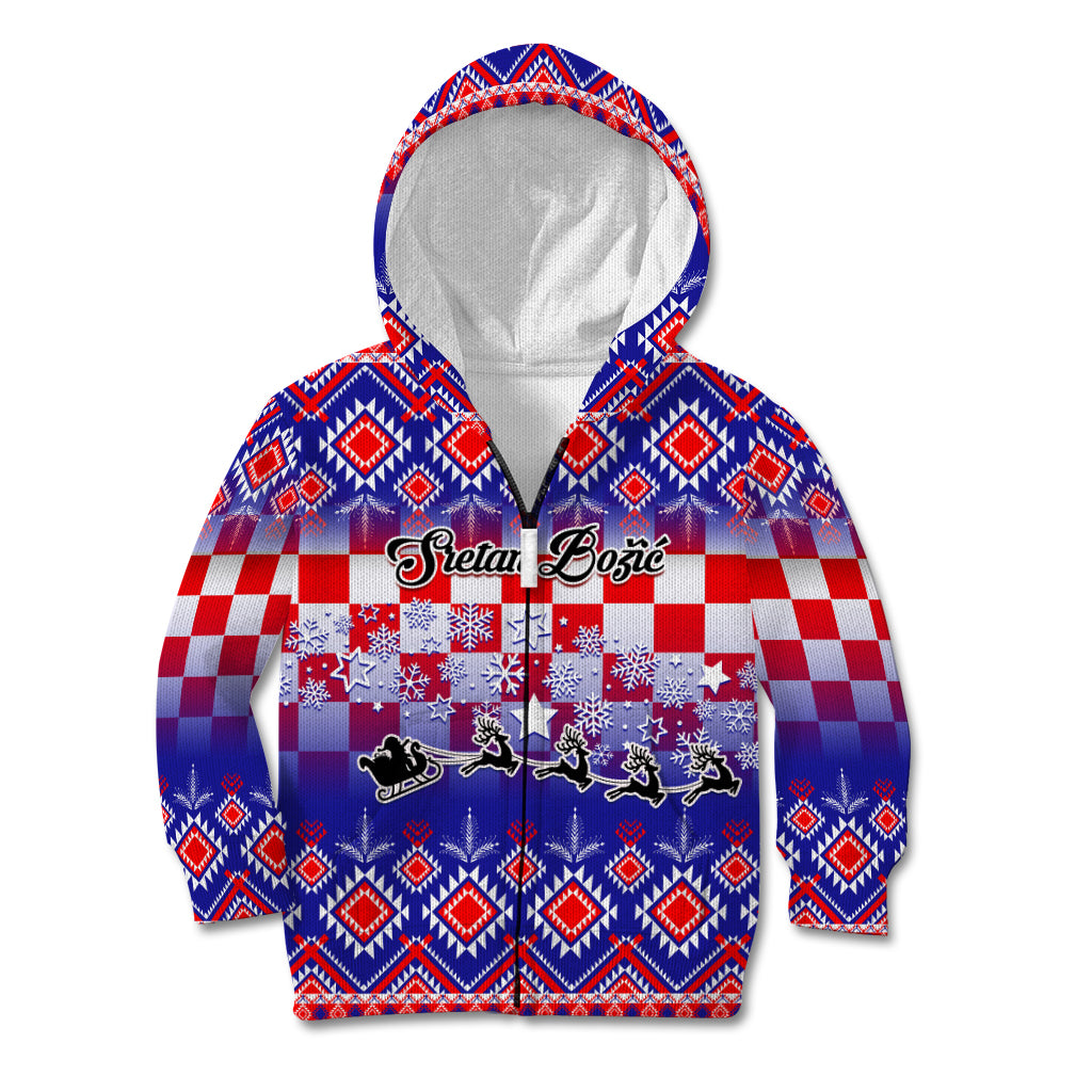 Custom Croatia Christmas Kid Hoodie Sretan Bozic Croatian Embroidery Patterns - Wonder Print Shop
