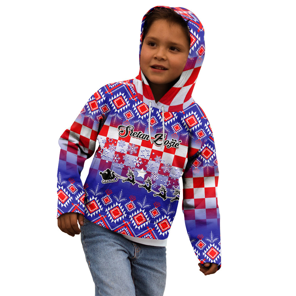 Custom Croatia Christmas Kid Hoodie Sretan Bozic Croatian Embroidery Patterns - Wonder Print Shop