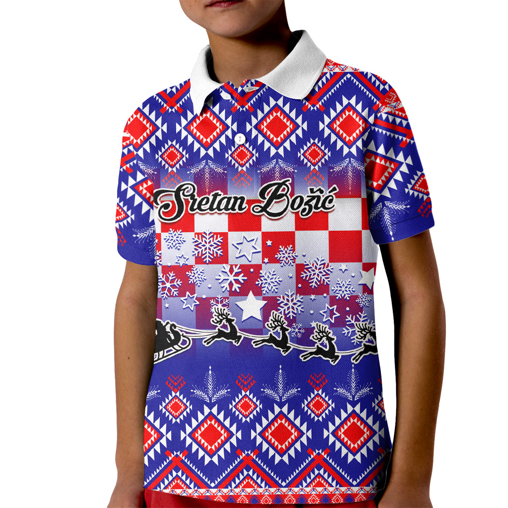 Custom Croatia Christmas Kid Polo Shirt Sretan Bozic Croatian Embroidery Patterns - Wonder Print Shop