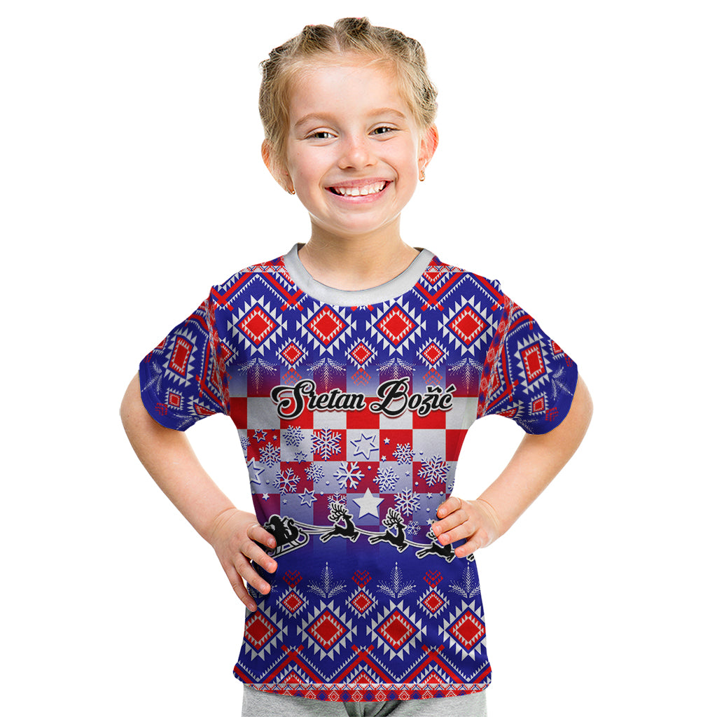 Custom Croatia Christmas Kid T Shirt Sretan Bozic Croatian Embroidery Patterns - Wonder Print Shop