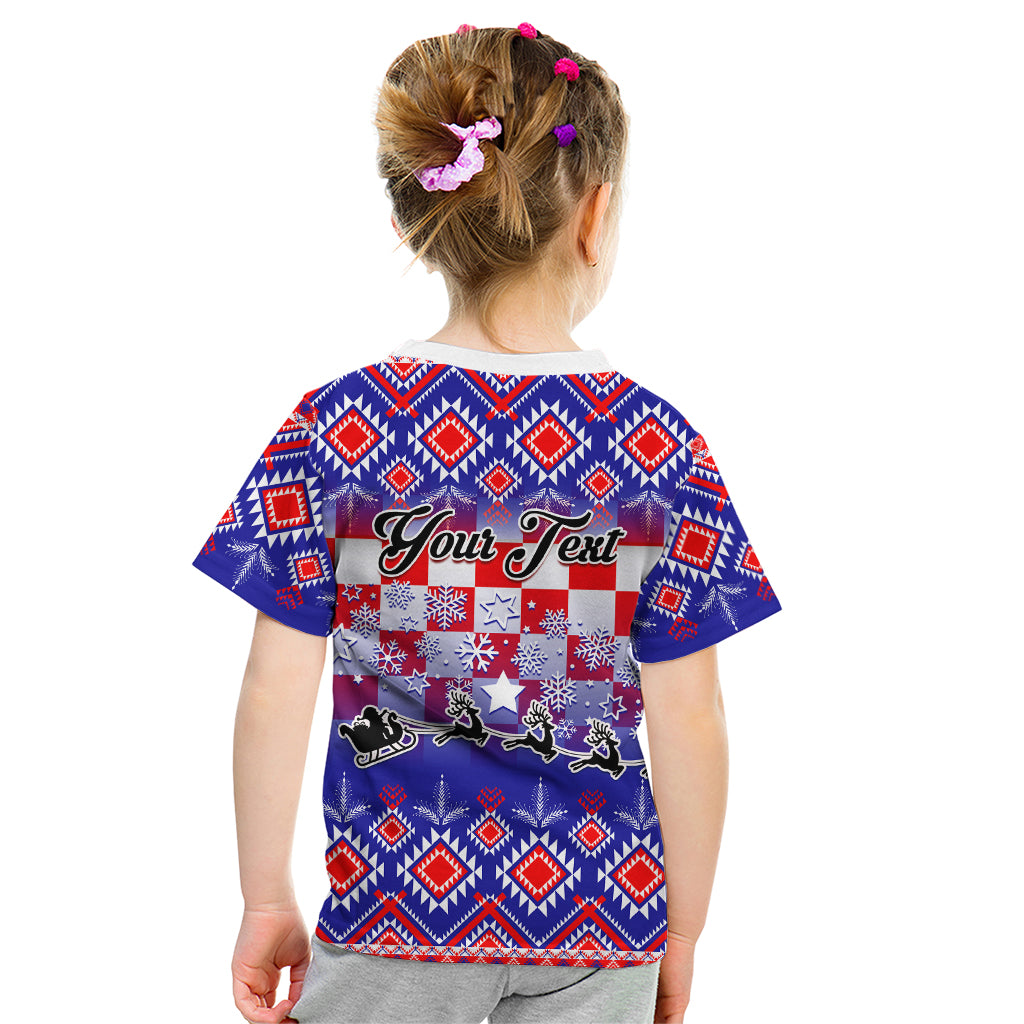 Custom Croatia Christmas Kid T Shirt Sretan Bozic Croatian Embroidery Patterns - Wonder Print Shop