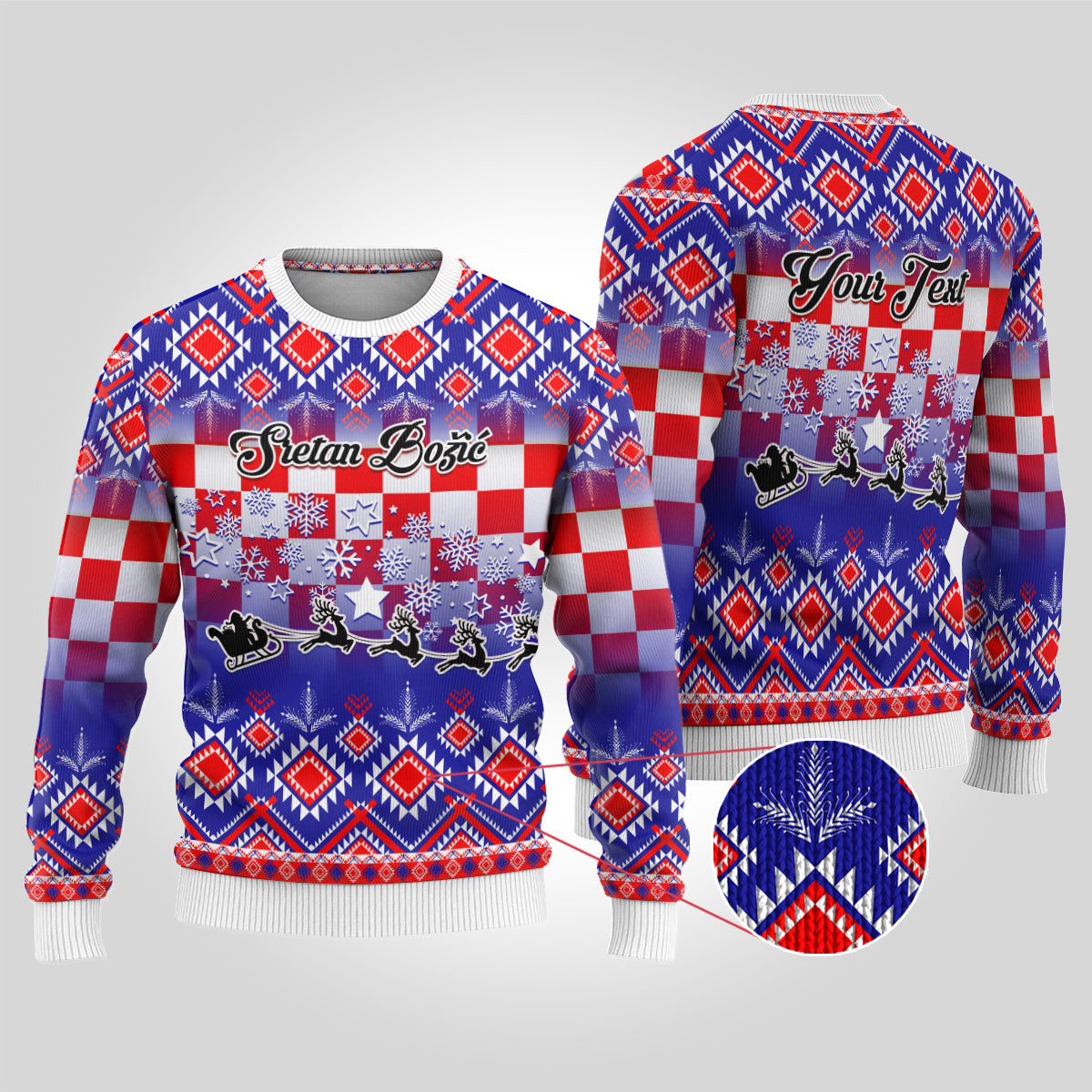 Personalised Croatia Christmas Ugly Christmas Sweater Sretan Bozic Croatian Embroidery Patterns - Wonder Print Shop