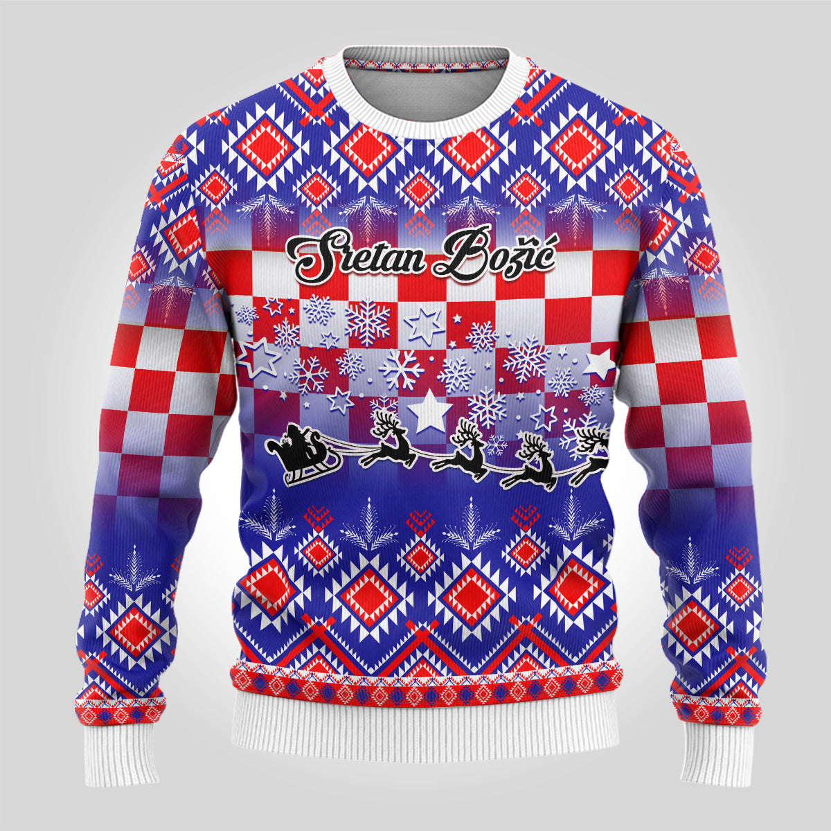 Personalised Croatia Christmas Ugly Christmas Sweater Sretan Bozic Croatian Embroidery Patterns - Wonder Print Shop