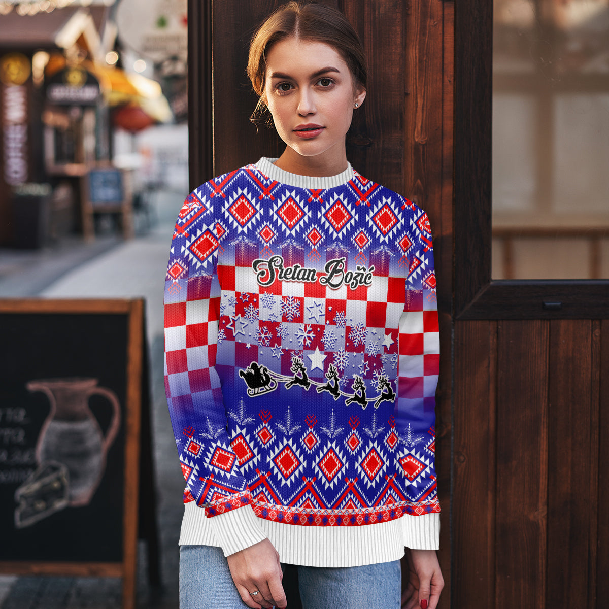 Personalised Croatia Christmas Ugly Christmas Sweater Sretan Bozic Croatian Embroidery Patterns - Wonder Print Shop