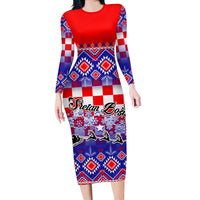 Custom Croatia Christmas Long Sleeve Bodycon Dress Sretan Bozic Croatian Embroidery Patterns - Wonder Print Shop