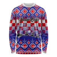 Custom Croatia Christmas Long Sleeve Shirt Sretan Bozic Croatian Embroidery Patterns - Wonder Print Shop