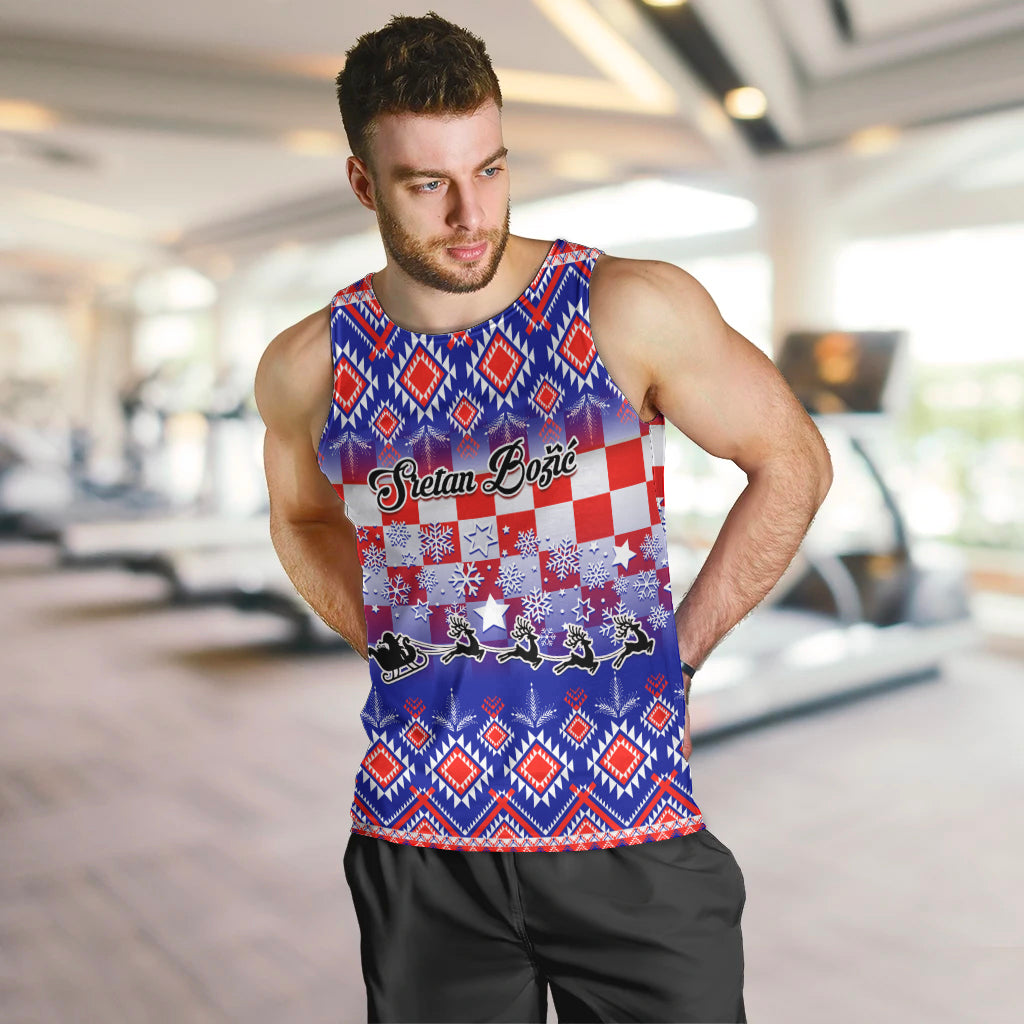 Custom Croatia Christmas Men Tank Top Sretan Bozic Croatian Embroidery Patterns - Wonder Print Shop