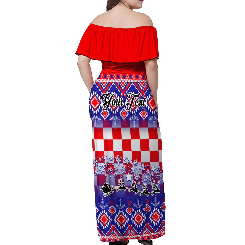 Custom Croatia Christmas Off Shoulder Maxi Dress Sretan Bozic Croatian Embroidery Patterns - Wonder Print Shop