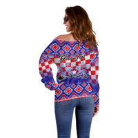 Custom Croatia Christmas Off Shoulder Sweater Sretan Bozic Croatian Embroidery Patterns - Wonder Print Shop