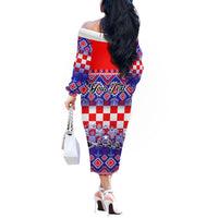 Custom Croatia Christmas Off The Shoulder Long Sleeve Dress Sretan Bozic Croatian Embroidery Patterns - Wonder Print Shop