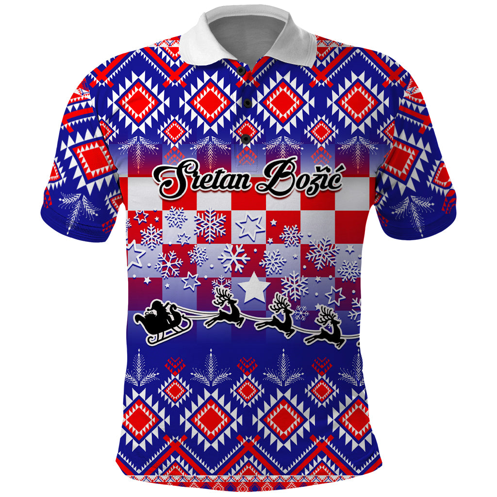 Custom Croatia Christmas Polo Shirt Sretan Bozic Croatian Embroidery Patterns - Wonder Print Shop