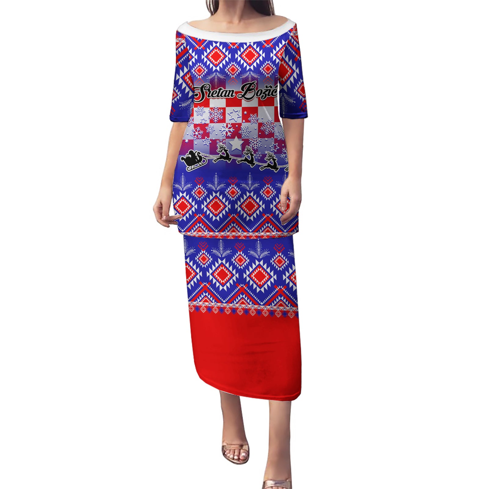 Custom Croatia Christmas Puletasi Sretan Bozic Croatian Embroidery Patterns - Wonder Print Shop